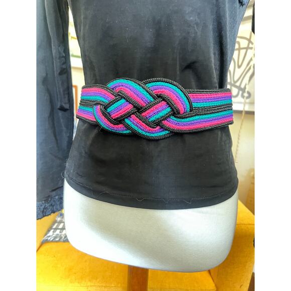 Vintage Womens Colorful Rope Knot Belt Sz 36 inch Hook and Loop 80s 90s Retro - Picture 1 of 5